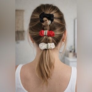 OLAPLEX Satin Scrunchie Trio - Black, Coral, Silver. Rand New In Package